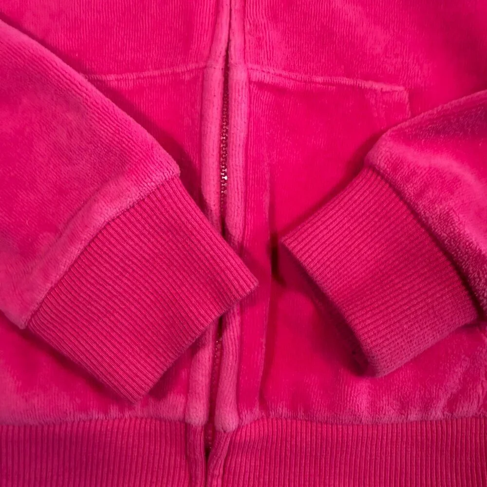Girls JUICY COUTURE Velour Shocking Pink Full Zip Hoodie Sweatshirt 5T